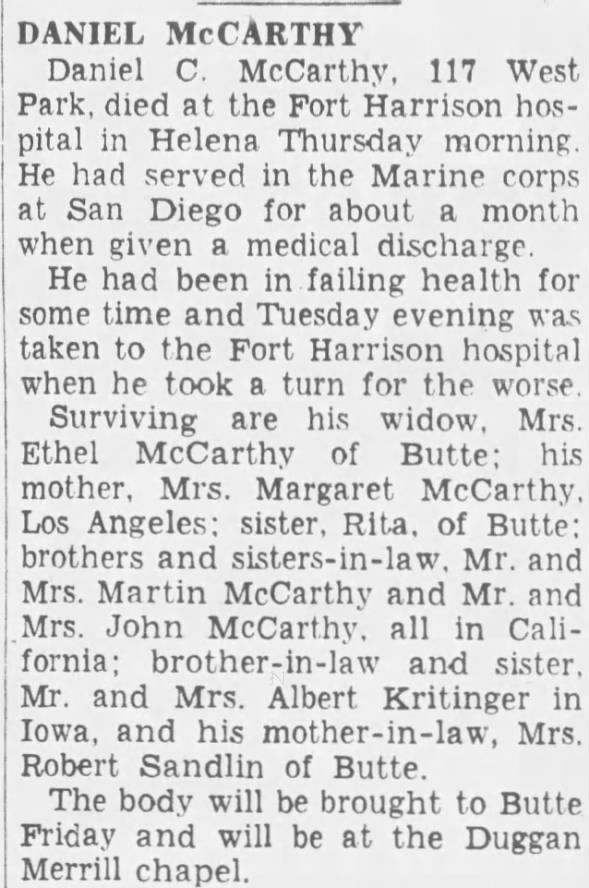 Obituary for Daniel C. McCarthy